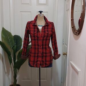 Kavu Red and Black Plaid Button Down Shirt